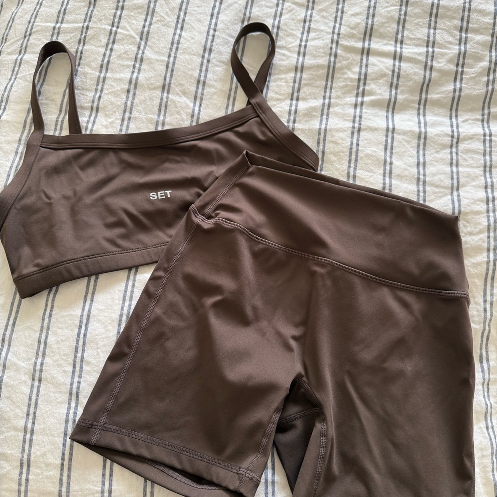 SET Active Deep Brown Bralette & Bike Shorts Set